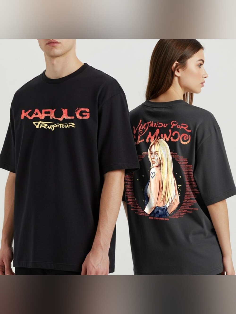 NWT Handmade Karol G Tropitour Premium Black Graphic Tee Unisex- BLACK